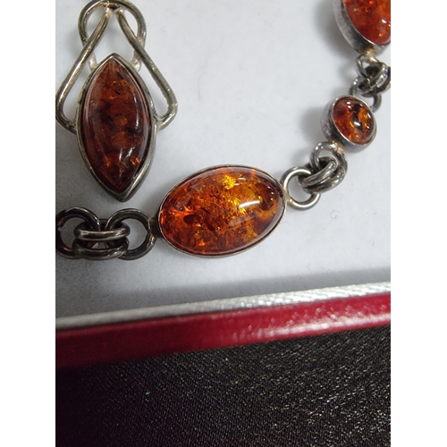 232 - Good suite of matching 925 silver Baltic amber jewellery with inclusions inc a bracelet pendant chai... 