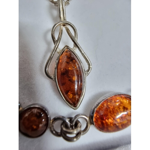 232 - Good suite of matching 925 silver Baltic amber jewellery with inclusions inc a bracelet pendant chai... 