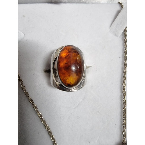 232 - Good suite of matching 925 silver Baltic amber jewellery with inclusions inc a bracelet pendant chai... 