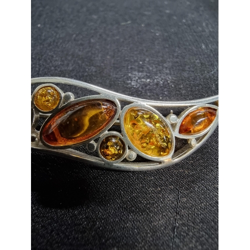 233 - Good 925 silver pendant with genuine tri coloured amber stones in the form of a flower on a 16in 925... 