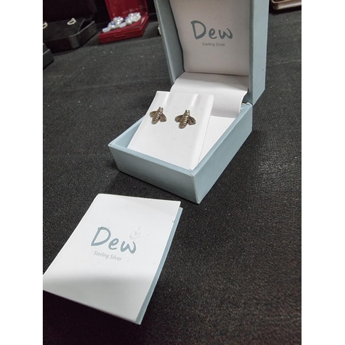 234 - Pair of 925 sterling silver bee formed stud earrings by Dew- Kit Heath in their original box