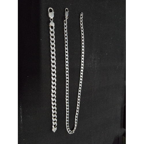 239 - Chunky 925 silver curb link neck chain with a chunky 925 silver bracelet both in good clean conditio... 