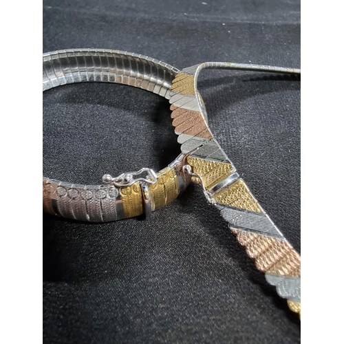 240 - Stunning 925 silver tri colour matching necklace and bracelet set necklace has long strands strands ... 