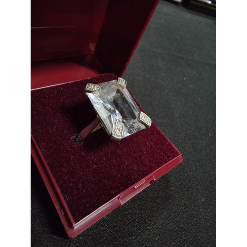 245 - Hallmarked silver ornate dress ring inset with a large crystal stone size 'L 1/2'