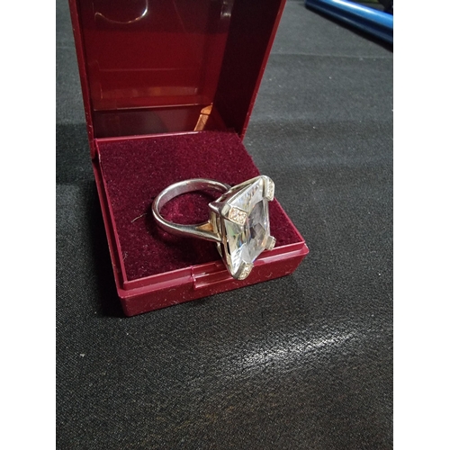 245 - Hallmarked silver ornate dress ring inset with a large crystal stone size 'L 1/2'