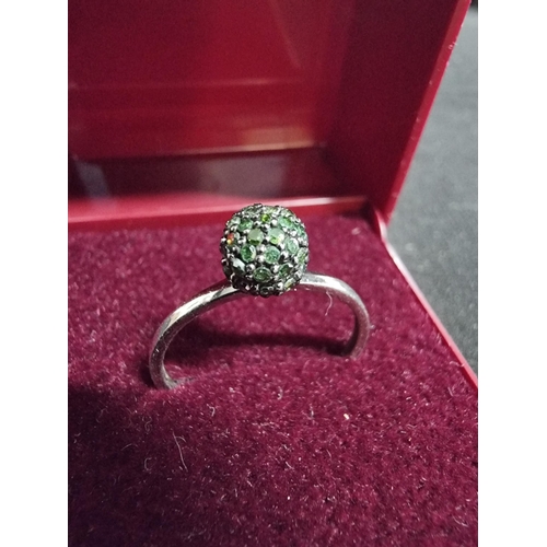 252 - Unusual 925 silver ring inset with a large real green diamonds shaped into a ball marked 925 TGGC in... 