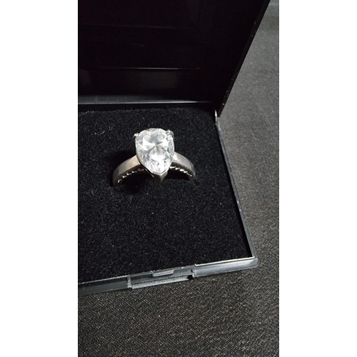 279 - Chunky 925 silver ring inset with a large peardrop shaped CZ stone marked 925 size M1/2 boxed