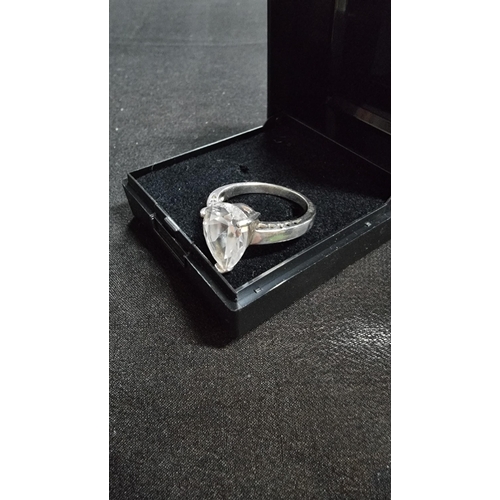 279 - Chunky 925 silver ring inset with a large peardrop shaped CZ stone marked 925 size M1/2 boxed