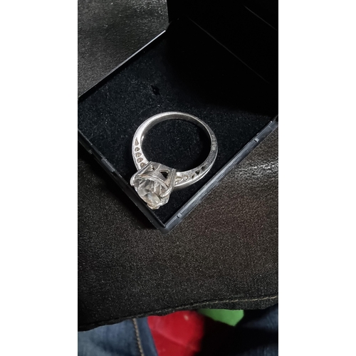 279 - Chunky 925 silver ring inset with a large peardrop shaped CZ stone marked 925 size M1/2 boxed