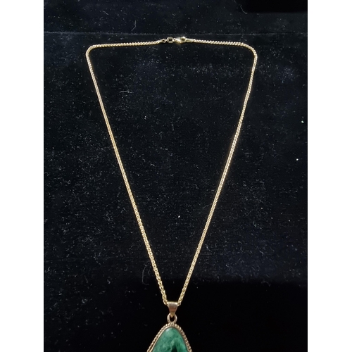 310 - 14ct gold rope twist mounted parrot wing chrysocola set on a good non flimsy 9ct gold chain pendant ... 