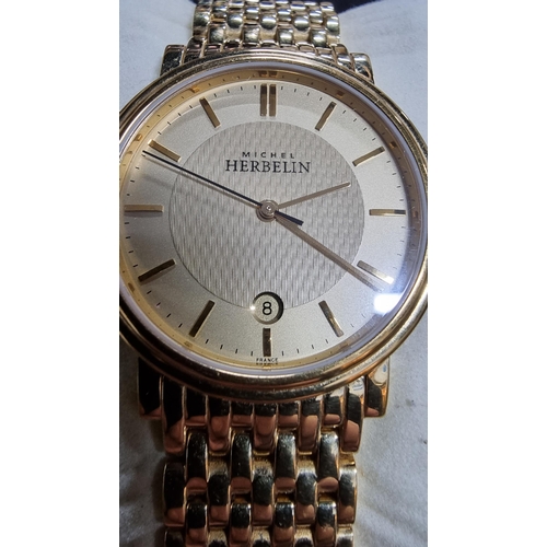 312 - Good quality vintage gold plated Michel Herbelin France gents watch lovely quality in excellent cond... 