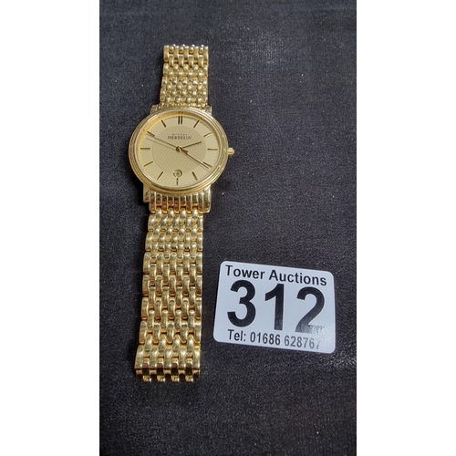 312 - Good quality vintage gold plated Michel Herbelin France gents watch lovely quality in excellent cond... 