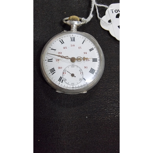 315 - Vintage tested as silver fob watch with a subsidiary dial and an unusual 24 hr dial, tested for a sh... 