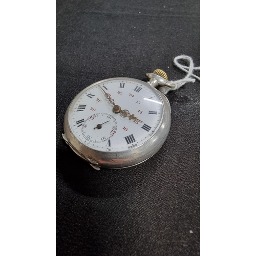 315 - Vintage tested as silver fob watch with a subsidiary dial and an unusual 24 hr dial, tested for a sh... 