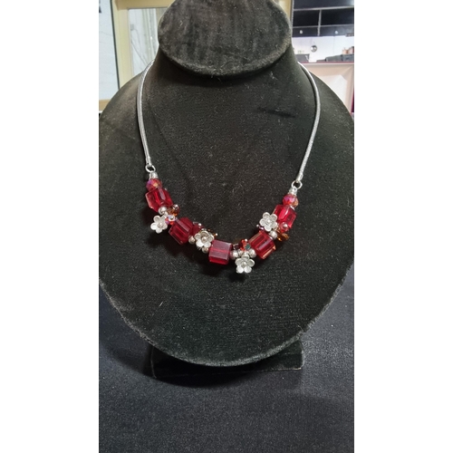 326 - 925 sterling silver necklace with red glass beads along with one other necklce with red glass beads