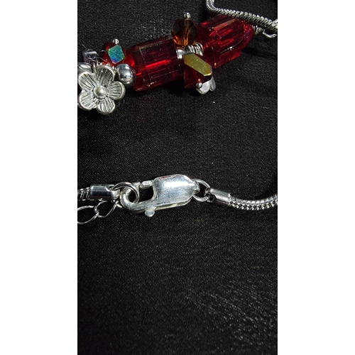 326 - 925 sterling silver necklace with red glass beads along with one other necklce with red glass beads