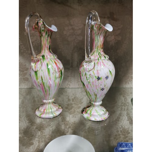 6 - Pair of matching good quality art glass urn stem vases 'A present from newtown' marked to the front ... 