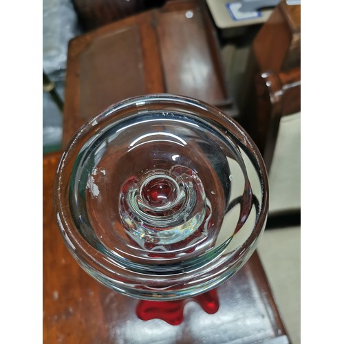 9 - Large impressive red and white swirl art glass vase height of 37cm diameter of 21cm