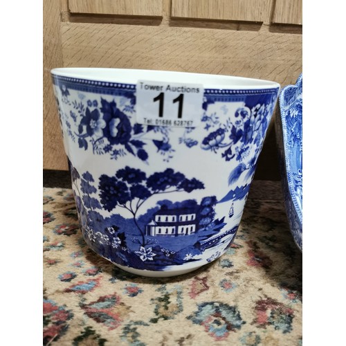 11 - Antique blue and white bowl with an unusual scene by Cauldon England along with a blue and white wil... 