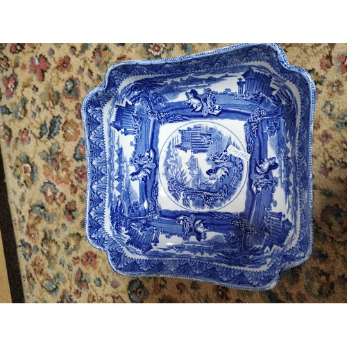 11 - Antique blue and white bowl with an unusual scene by Cauldon England along with a blue and white wil... 