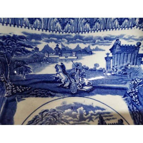 11 - Antique blue and white bowl with an unusual scene by Cauldon England along with a blue and white wil... 