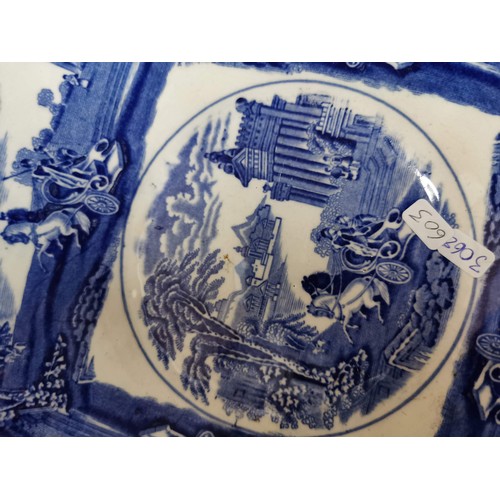 11 - Antique blue and white bowl with an unusual scene by Cauldon England along with a blue and white wil... 