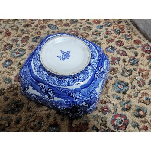 11 - Antique blue and white bowl with an unusual scene by Cauldon England along with a blue and white wil... 