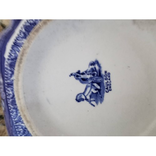 11 - Antique blue and white bowl with an unusual scene by Cauldon England along with a blue and white wil... 