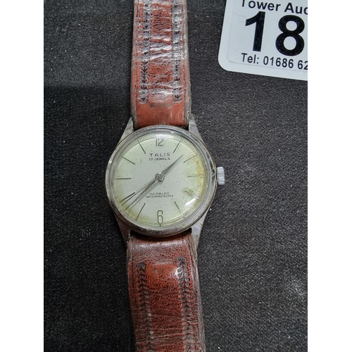 181 - Vintage TALIS 17 jewels wind up gents watch, incablock waterprotected with leather strap