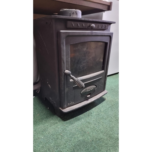 758 - Cast iron multi fuel burner in good condition but no flue height of 56cm width 46cm depth 32cm