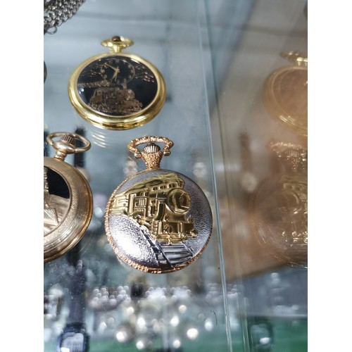 173 - Collection of 5 quartz pocket watches, all with steam engines embossed on the front,inc one with a c... 