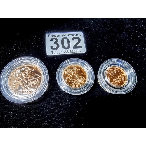 302 - Matching set of gold sovereigns inc a double sovereign a full sovereign and a half sovereign all dat... 