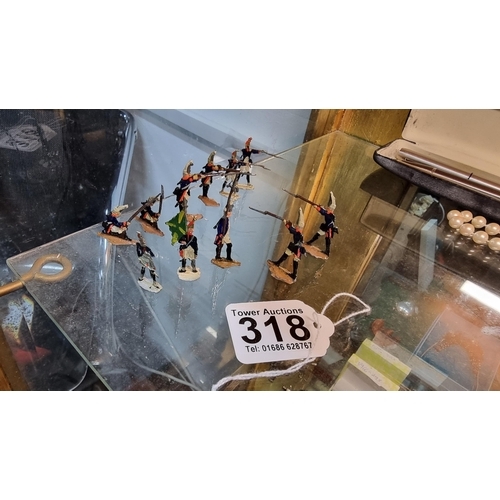 318 - Collection of 11 vintage lead enamel painted soldiers French infinitary from the Napoleonic wars in ... 