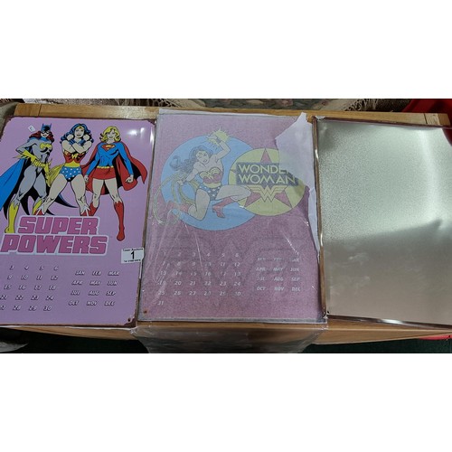 1 - 3x metal calendars showing DC comic superhero inc Superman, Wonder woman etc 40cm by 30cm