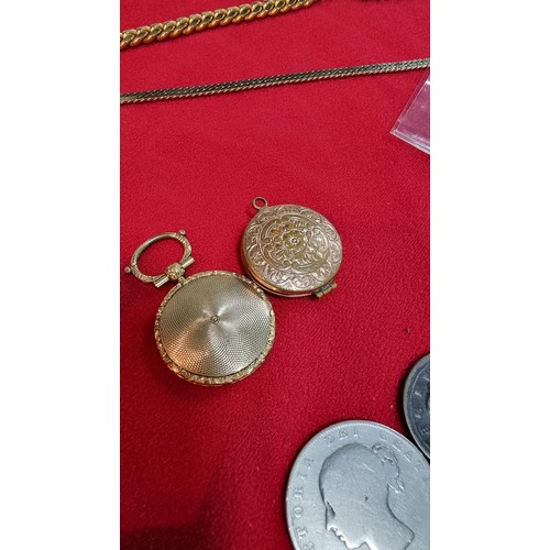 124 - Small box of collectables inc a Sterling silver spoon, antique coins inc 1721 penny, 1845 silver Coi... 