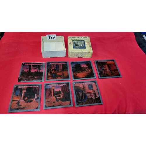 129 - Rare boxed set of Magic Lantern glass slides of Puss In Boots in one chapter, 1 slide is missing fro... 