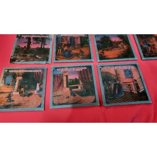 129 - Rare boxed set of Magic Lantern glass slides of Puss In Boots in one chapter, 1 slide is missing fro... 