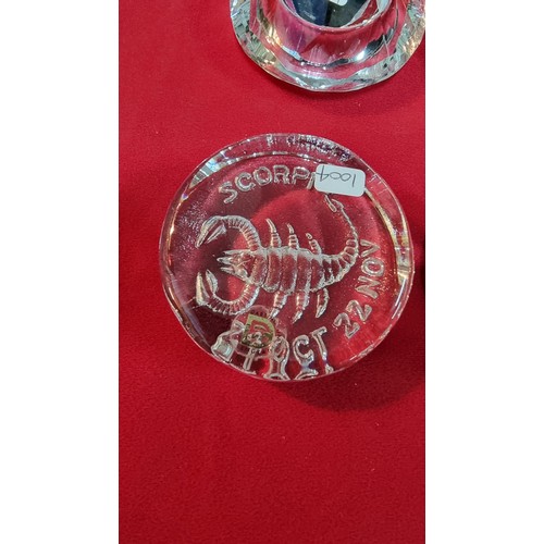134 - 4x glass paperweights, 2x by Dartington along with 3x glass diamond formed T-light holders