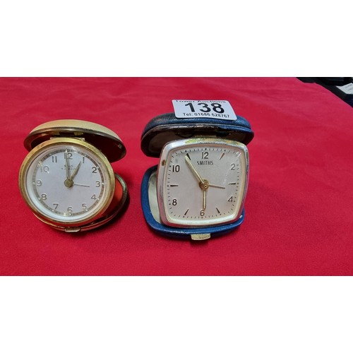 138 - 2x vintage travel clocks, one is by Smiths and the other is by Solo