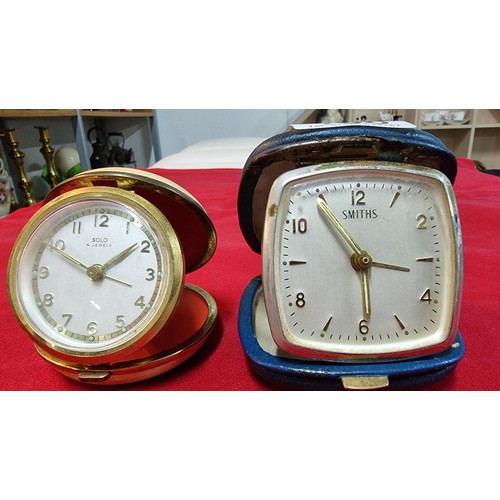 138 - 2x vintage travel clocks, one is by Smiths and the other is by Solo