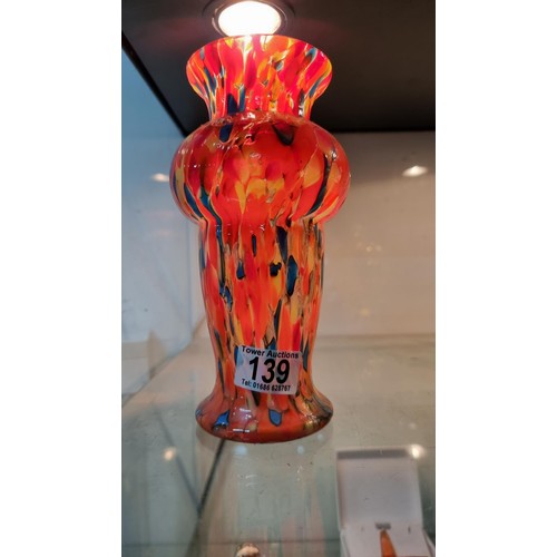 139 - Interesting multicoloured hand made art glass vase in good condition, displays very well. Height of ... 