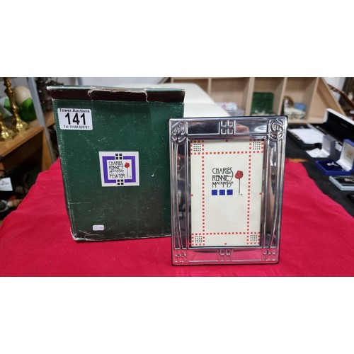 141 - Charles Rennie Macintosh pewter photo picture frame in unused condition  with its orginal box, Heigh... 