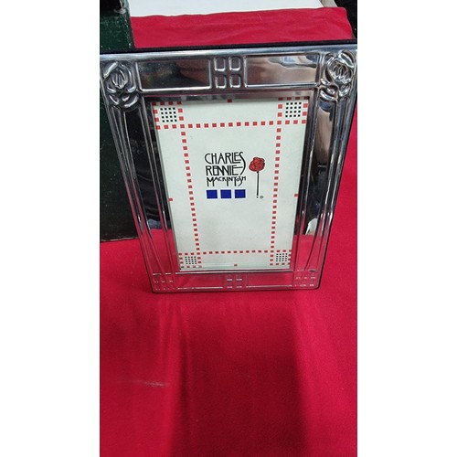 141 - Charles Rennie Macintosh pewter photo picture frame in unused condition  with its orginal box, Heigh... 