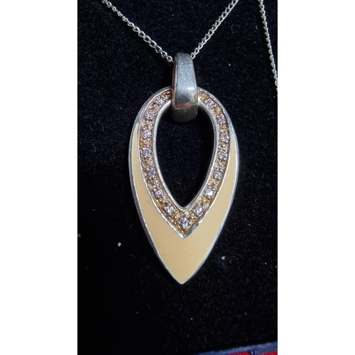 160 - 925 silver enamelled pendant inset with CZ crystals on a 18 inch 925 silver chain