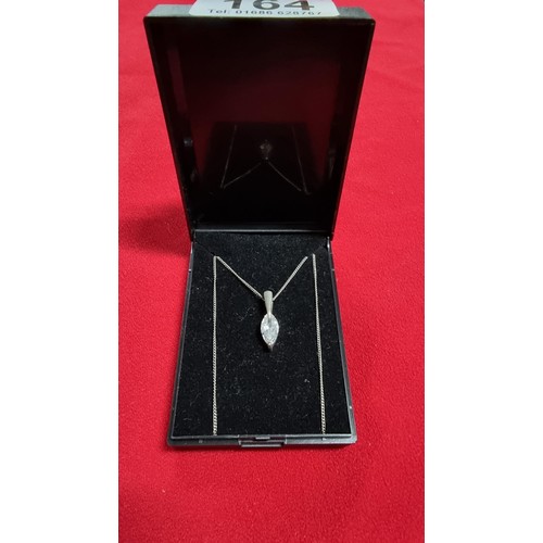 164 - 925 silver pendant inset with a large CZ stone on a 16 inch 925 silver chain