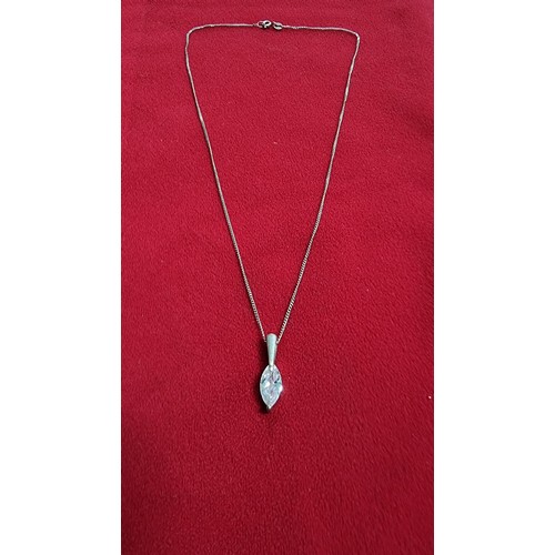 164 - 925 silver pendant inset with a large CZ stone on a 16 inch 925 silver chain