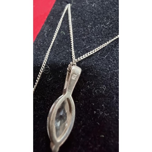 164 - 925 silver pendant inset with a large CZ stone on a 16 inch 925 silver chain