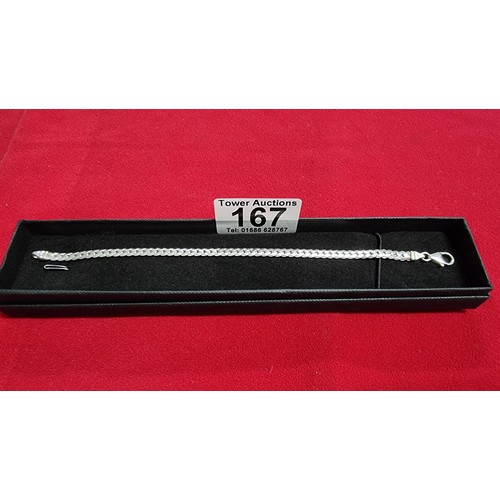 167 - 925 silver curved link bracelet, total length of the bracelet is 7.5 inches x width 4mm.