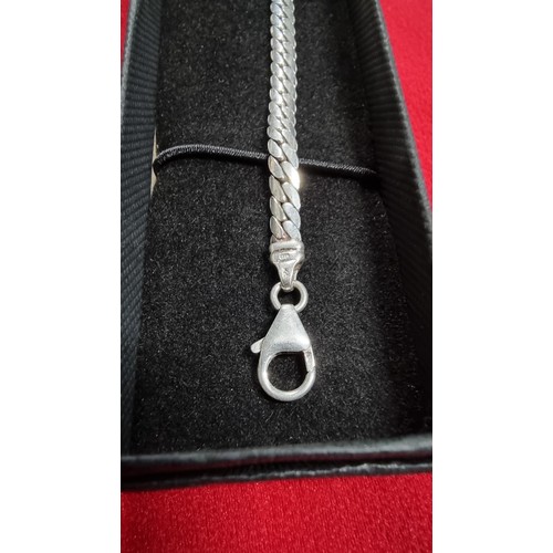 167 - 925 silver curved link bracelet, total length of the bracelet is 7.5 inches x width 4mm.