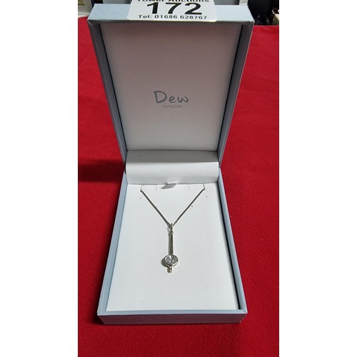 172 - 925 silver pendant with a large CZ stone set on a 18 inch 925 silver chain in its original box by DE... 